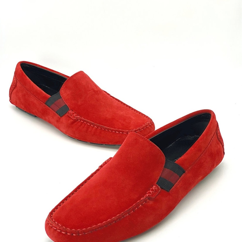 Gucci Red Suede Driver Slip-on Driving Formal Shoes - Picture 3 of 8